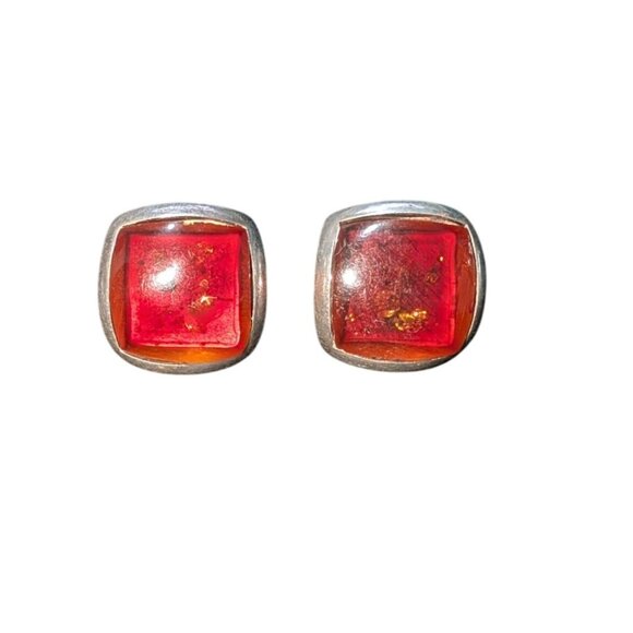 unbranded Jewelry - Geometric Chic Sterling 925 Silver Amber Earrings